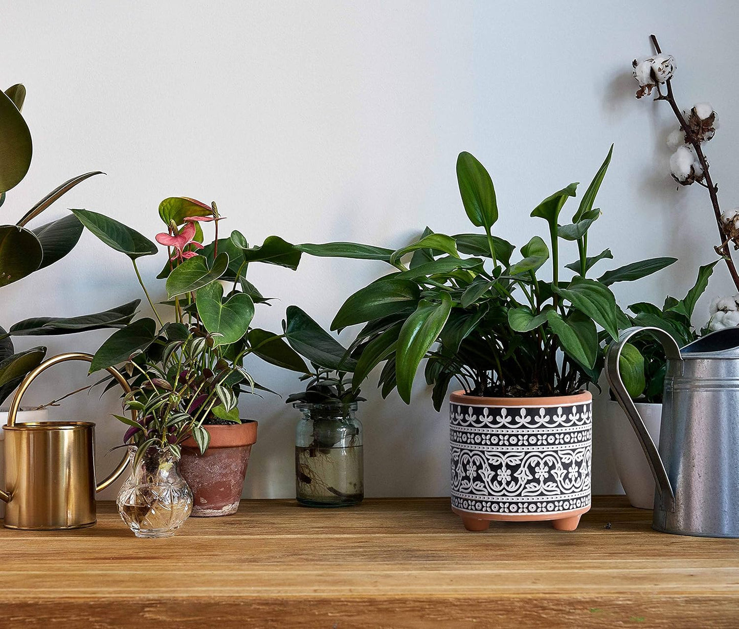 2-Pack Terracotta Pots, 4/6 In, Midnight Lace, 31-953-F-2 | Hand-Painted Details, Three-Legged Design, Natural Clay Texture, Artisan Patterned Finish, Elegant Accent for Indoor Plants