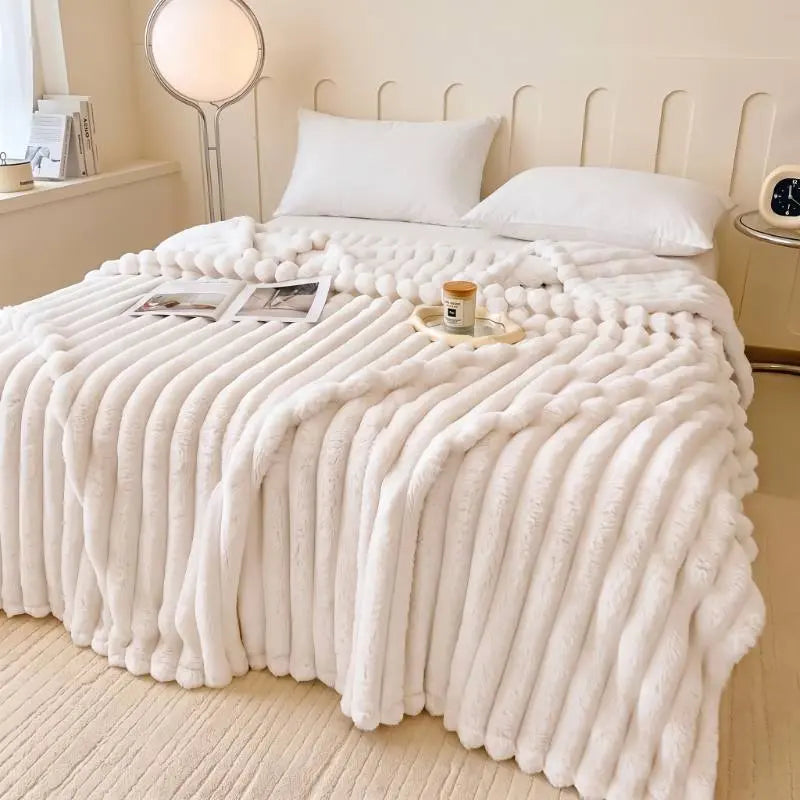 Jeffans 3D Striped Textured Fluffy Blanket, Fleece Throw Blanket,Soft Fleece Throw Blanket for Sofa & Bed, All Season Machine Washable Decorative Blanket, Perfect Gift for Home, Living Room & Dorm