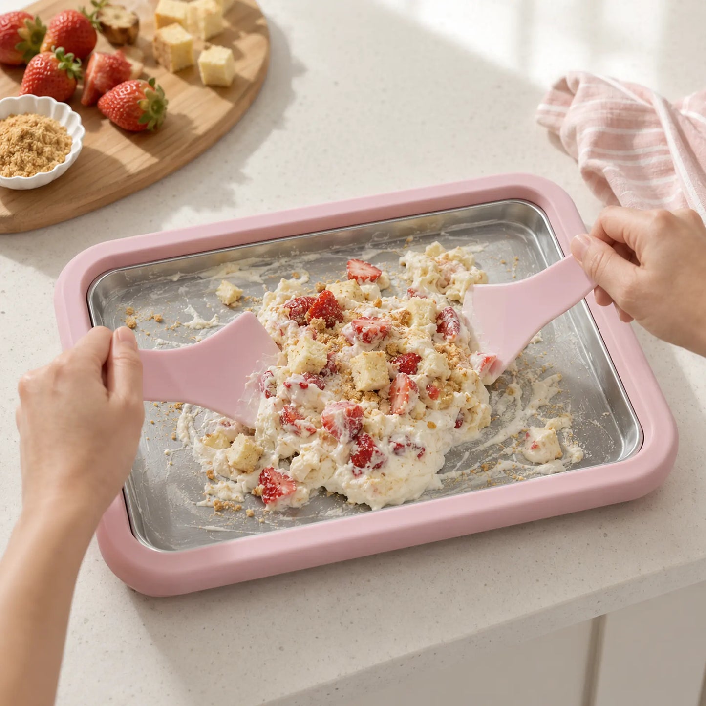 Stainless Steel Rectangular Rolled Ice Cream Maker - Thick, Instant Gelato Rolling Pan for Homemade DIY Parent-Child Fun Activities