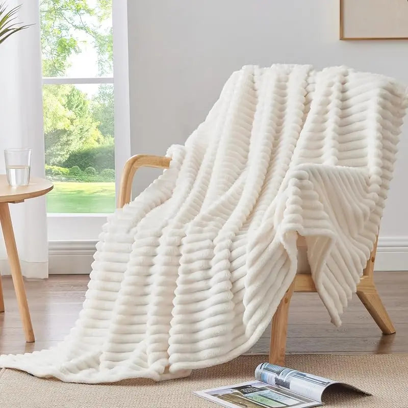 Jeffans 3D Striped Textured Fluffy Blanket, Fleece Throw Blanket,Soft Fleece Throw Blanket for Sofa & Bed, All Season Machine Washable Decorative Blanket, Perfect Gift for Home, Living Room & Dorm