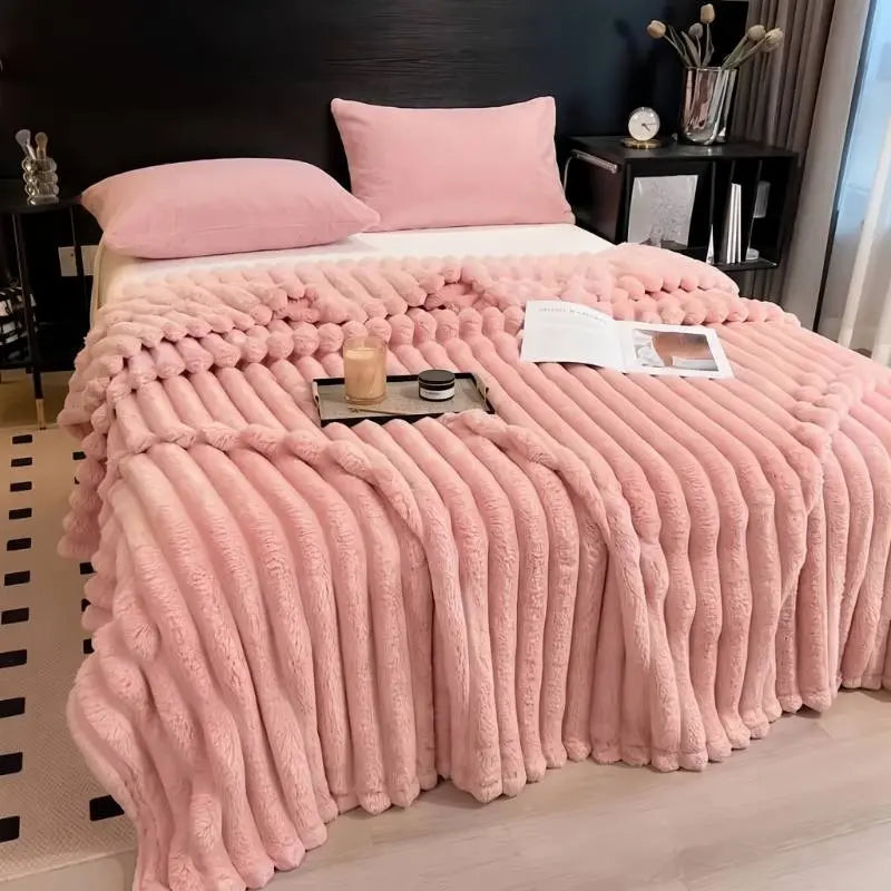 Jeffans 3D Striped Textured Fluffy Blanket, Fleece Throw Blanket,Soft Fleece Throw Blanket for Sofa & Bed, All Season Machine Washable Decorative Blanket, Perfect Gift for Home, Living Room & Dorm
