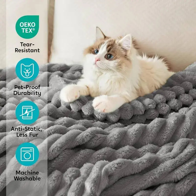 Jeffans 3D Striped Textured Fluffy Blanket, Fleece Throw Blanket,Soft Fleece Throw Blanket for Sofa & Bed, All Season Machine Washable Decorative Blanket, Perfect Gift for Home, Living Room & Dorm