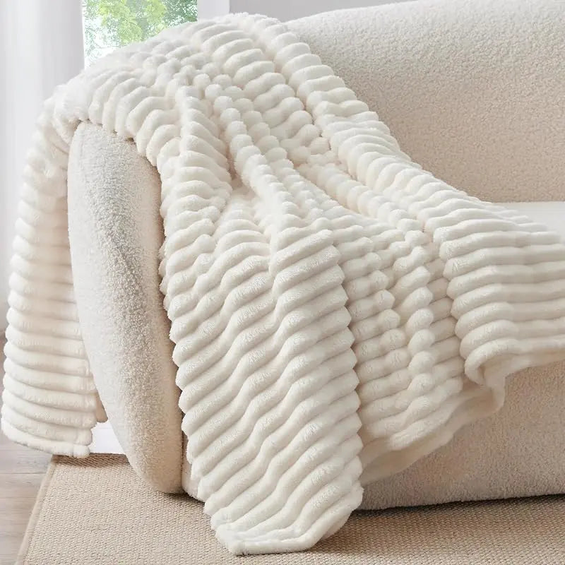 Jeffans 3D Striped Textured Fluffy Blanket, Fleece Throw Blanket,Soft Fleece Throw Blanket for Sofa & Bed, All Season Machine Washable Decorative Blanket, Perfect Gift for Home, Living Room & Dorm