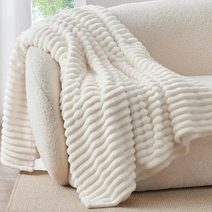 Jeffans 3D Striped Textured Fluffy Blanket, Fleece Throw Blanket,Soft Fleece Throw Blanket for Sofa & Bed, All Season Machine Washable Decorative Blanket, Perfect Gift for Home, Living Room & Dorm