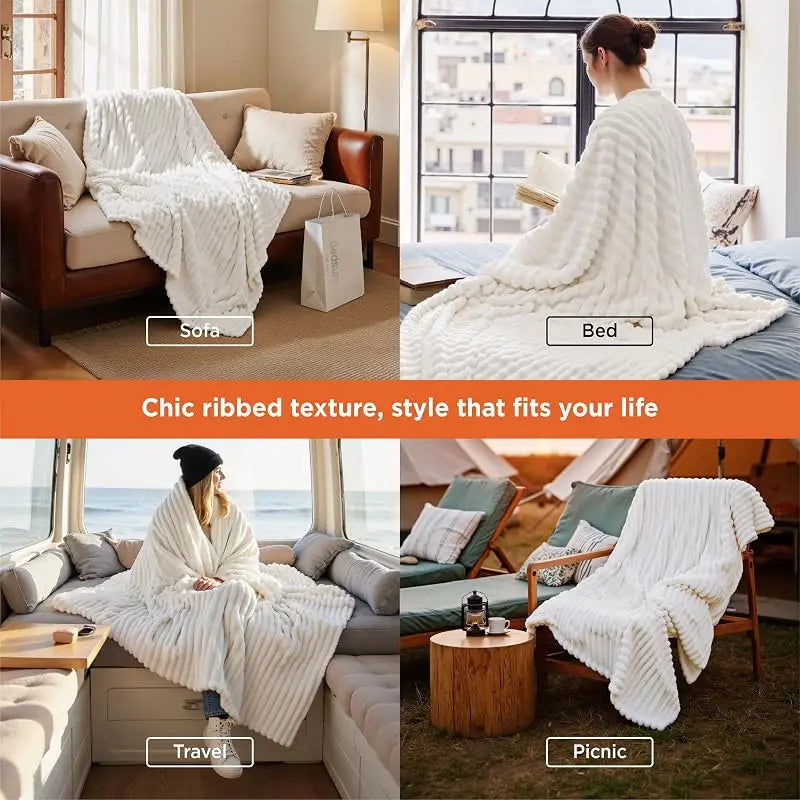 Jeffans 3D Striped Textured Fluffy Blanket, Fleece Throw Blanket,Soft Fleece Throw Blanket for Sofa & Bed, All Season Machine Washable Decorative Blanket, Perfect Gift for Home, Living Room & Dorm