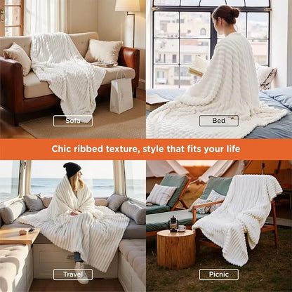 Jeffans 3D Striped Textured Fluffy Blanket, Fleece Throw Blanket,Soft Fleece Throw Blanket for Sofa & Bed, All Season Machine Washable Decorative Blanket, Perfect Gift for Home, Living Room & Dorm
