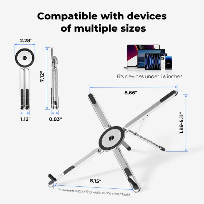Viozon Portable Laptop Stand for Desk, Foldable Adjustable Computer Riser with Magnetic Phone Holder, Aluminum Laptop Stand for 10–16” Laptops & 4–13” Phones/Tablets (Silver),Back to School,Back to School Haul